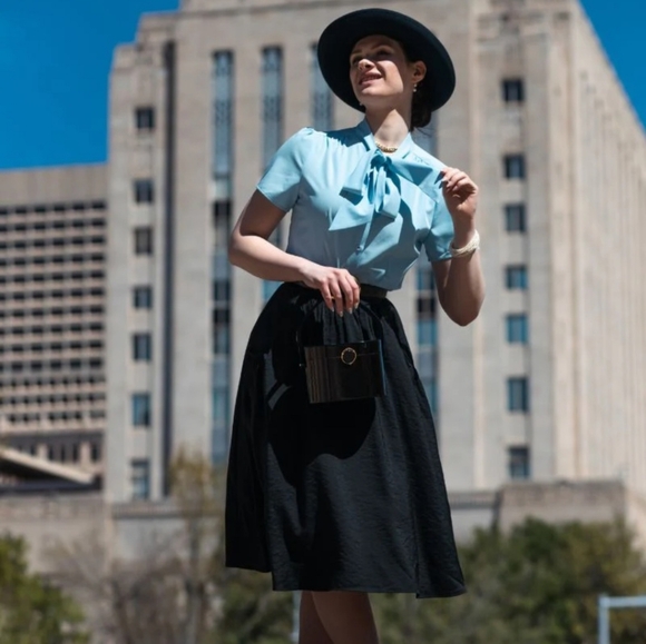 Belle Poque short sleeve neck bow retro vintage style off white large blouse - Picture 9 of 9